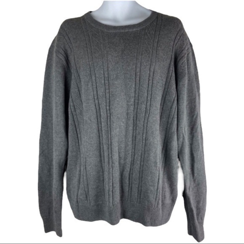 Falls Creek Grey Crewneck Sweater Mens XL Cotton Cable Knit Ribbed Pullover